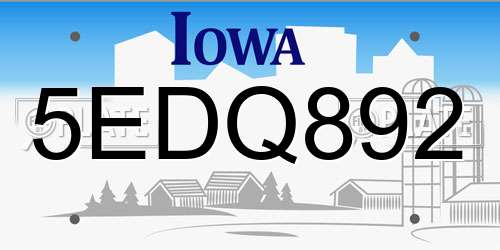 5EDQ892 Iowa License Plate