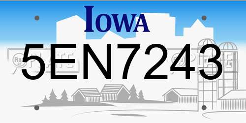 5EN7243 Iowa License Plate