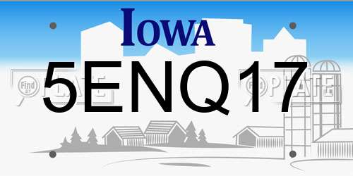 5ENQ17 Iowa License Plate