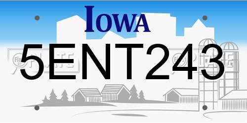 5ENT243 Iowa License Plate