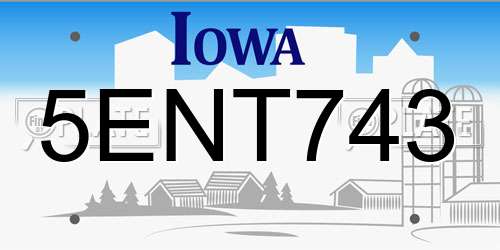 5ENT743 Iowa License Plate