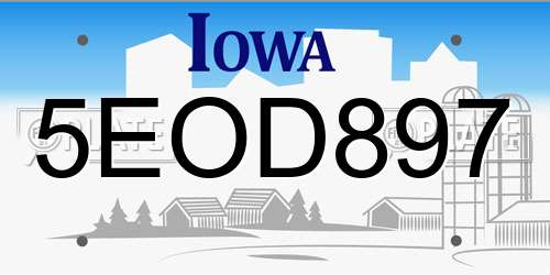 5EOD897 Iowa License Plate