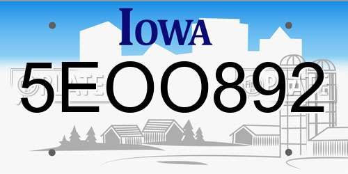 5EOO892 Iowa License Plate