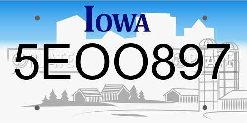 5EOO897 Iowa License Plate