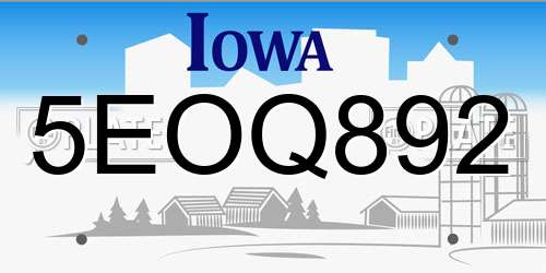 5EOQ892 Iowa License Plate