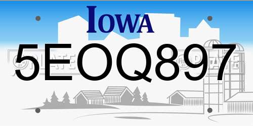 5EOQ897 Iowa License Plate