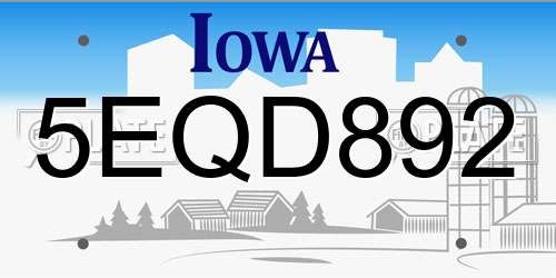 5EQD892 Iowa License Plate