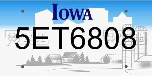 5ET6808 Iowa License Plate