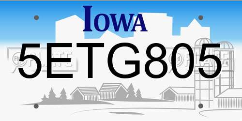 5ETG805 Iowa License Plate