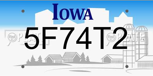 5F74T2 Iowa License Plate