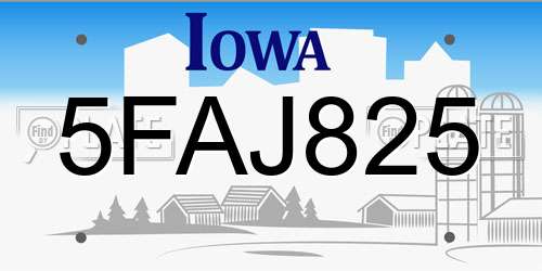 5FAJ825 Iowa License Plate