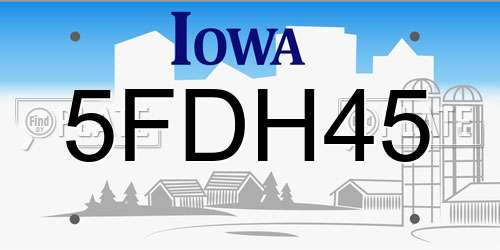 5FDH45 Iowa License Plate