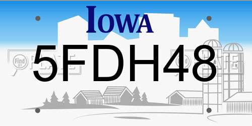 5FDH48 Iowa License Plate