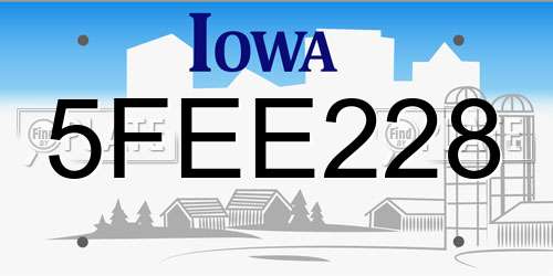 5FEE228 Iowa License Plate