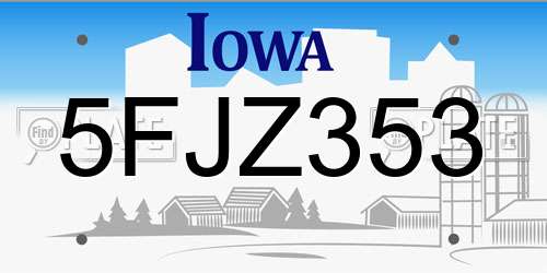 5FJZ353 Iowa License Plate