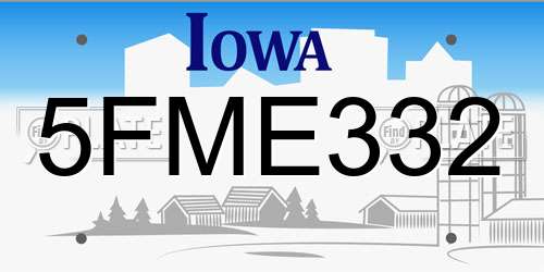 5FME332 Iowa License Plate