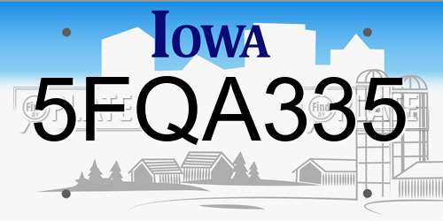 5FQA335 Iowa License Plate