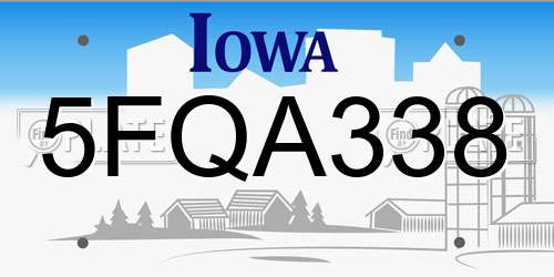 5FQA338 Iowa License Plate