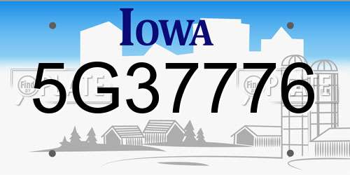 5G37776 Iowa License Plate
