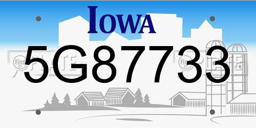 5G87733 Iowa License Plate