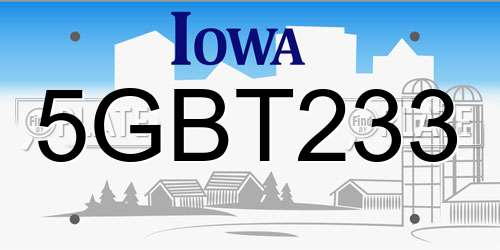5GBT233 Iowa License Plate