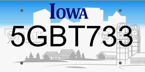 5GBT733 Iowa License Plate