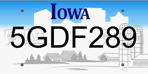 5GDF289 Iowa License Plate