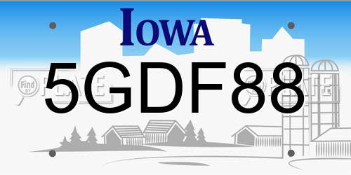 5GDF88 Iowa License Plate