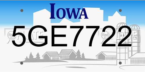 5GE7722 Iowa License Plate
