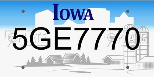 5GE7770 Iowa License Plate
