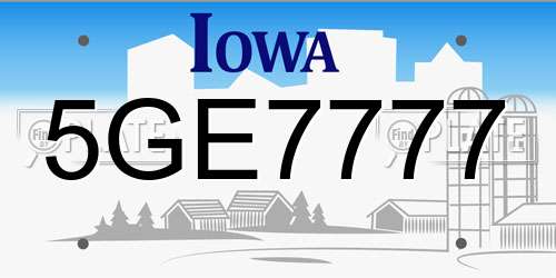 5GE7777 Iowa License Plate