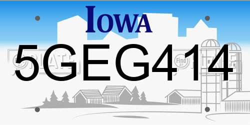 5GEG414 Iowa License Plate