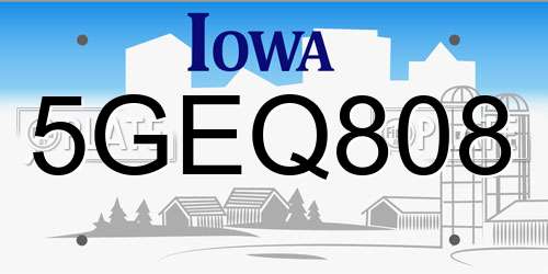 5GEQ808 Iowa License Plate