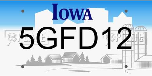 5GFD12 Iowa License Plate