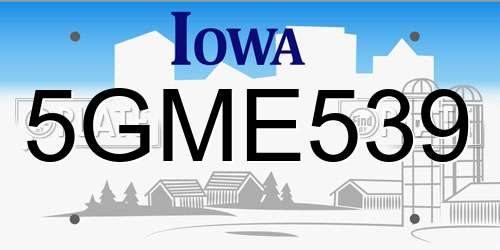5GME539 Iowa License Plate