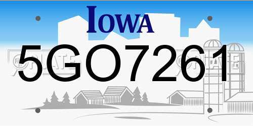 5GO7261 Iowa License Plate