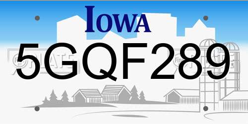 5GQF289 Iowa License Plate