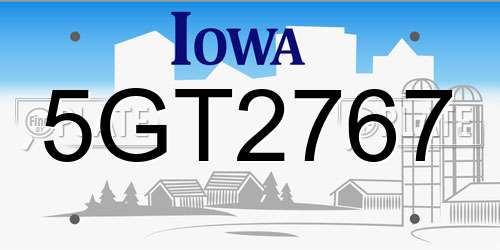 5GT2767 Iowa License Plate