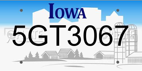 5GT3067 Iowa License Plate