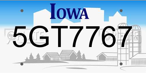 5GT7767 Iowa License Plate