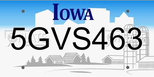5GVS463 Iowa License Plate