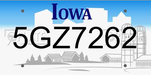5GZ7262 Iowa License Plate