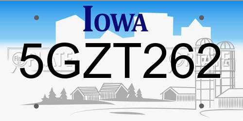 5GZT262 Iowa License Plate