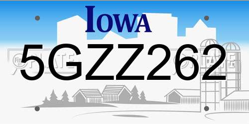 5GZZ262 Iowa License Plate