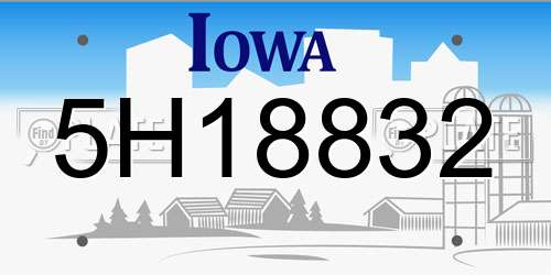 5H18832 Iowa License Plate