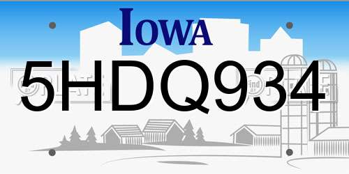 5HDQ934 Iowa License Plate