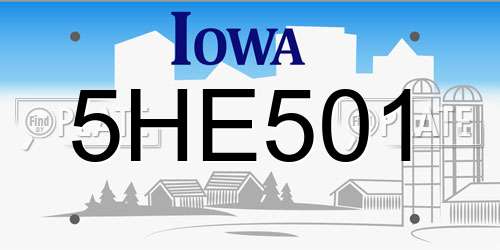5HE501 Iowa License Plate
