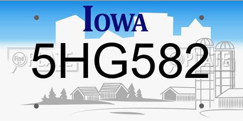 5HG582 Iowa License Plate