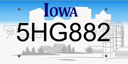5HG882 Iowa License Plate