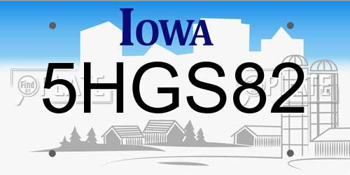 5HGS82 Iowa License Plate